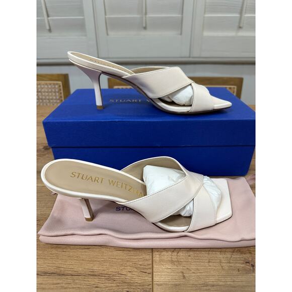 Stuart Weitzman Carmen 75 Slide Sandal Lacquered Nappa Seashell Size 7 NIB - Picture 2 of 14